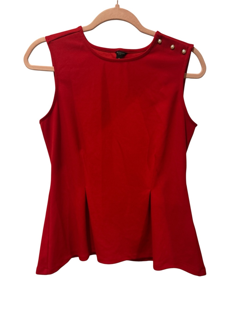 Ann Taylor Red Sleeveless Peplum Top with Gold Shoulder Studs